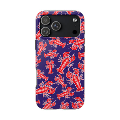 Red Lobster Watercolor Illustrated Tossed Pattern Navy Coastal Nautical Tough Phone Case | Various Models