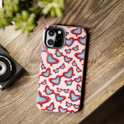 Red, White, & Blue Heart Shaped Watercolor Sunglasses Tossed Pattern Tough Phone Cases