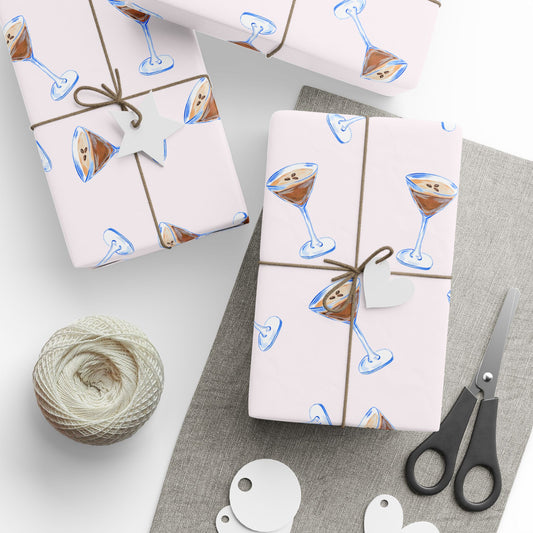 Gift Wrap | Pale Pink Blush Watercolor Espresso Martini Tossed Pattern | Matte or Glossy 30" x 180" Glossy