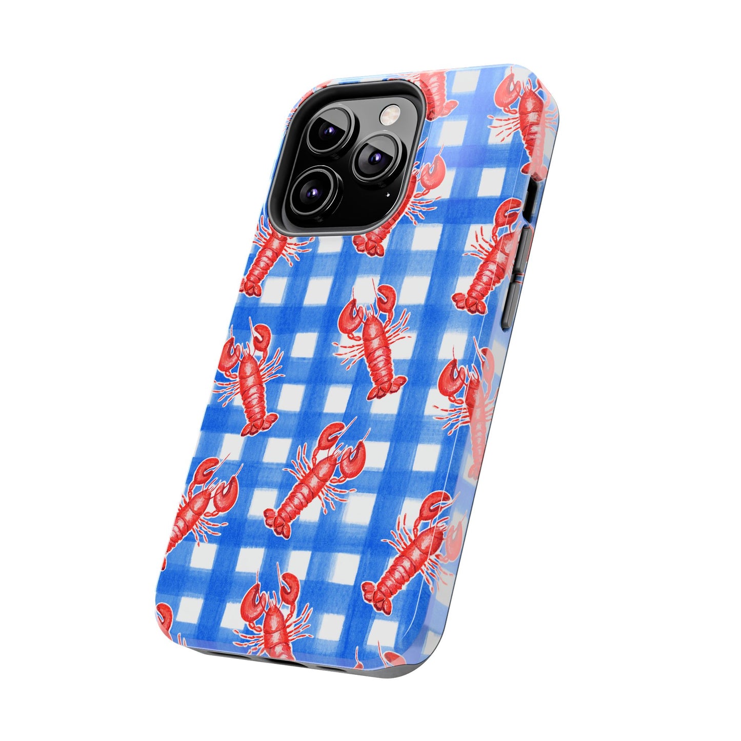 Blue Gingham Red Lobster Watercolor Patterned Phone Case | Various Models