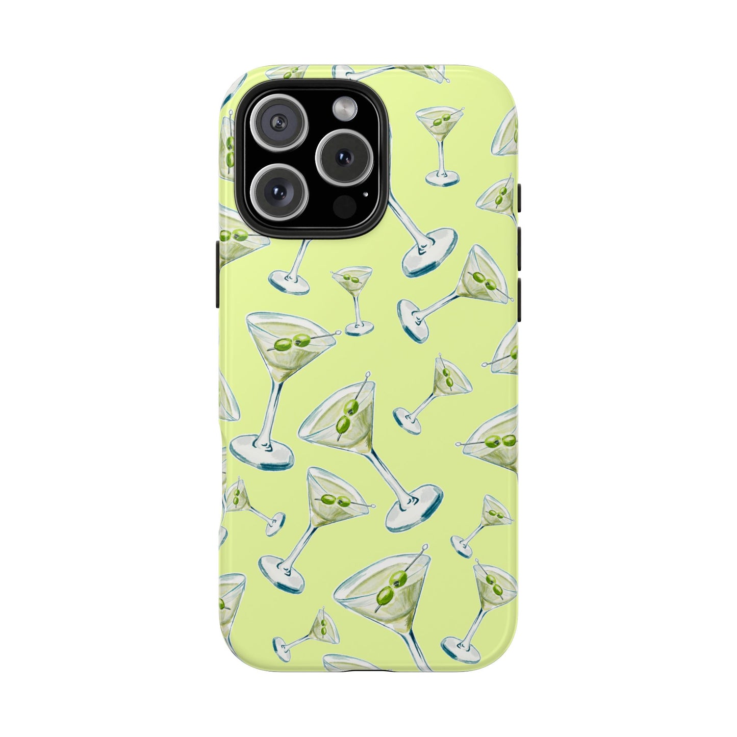 Watercolor Blue and Green Martinis Tossed Illustrated Pattern Yellow Tough Phone Case | Various Models