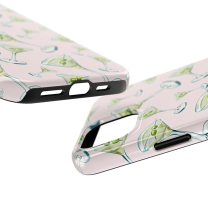 Watercolor Blue and Green Martinis Tossed Illustrated Pattern Blush Pink Tough Phone Case | Various Models