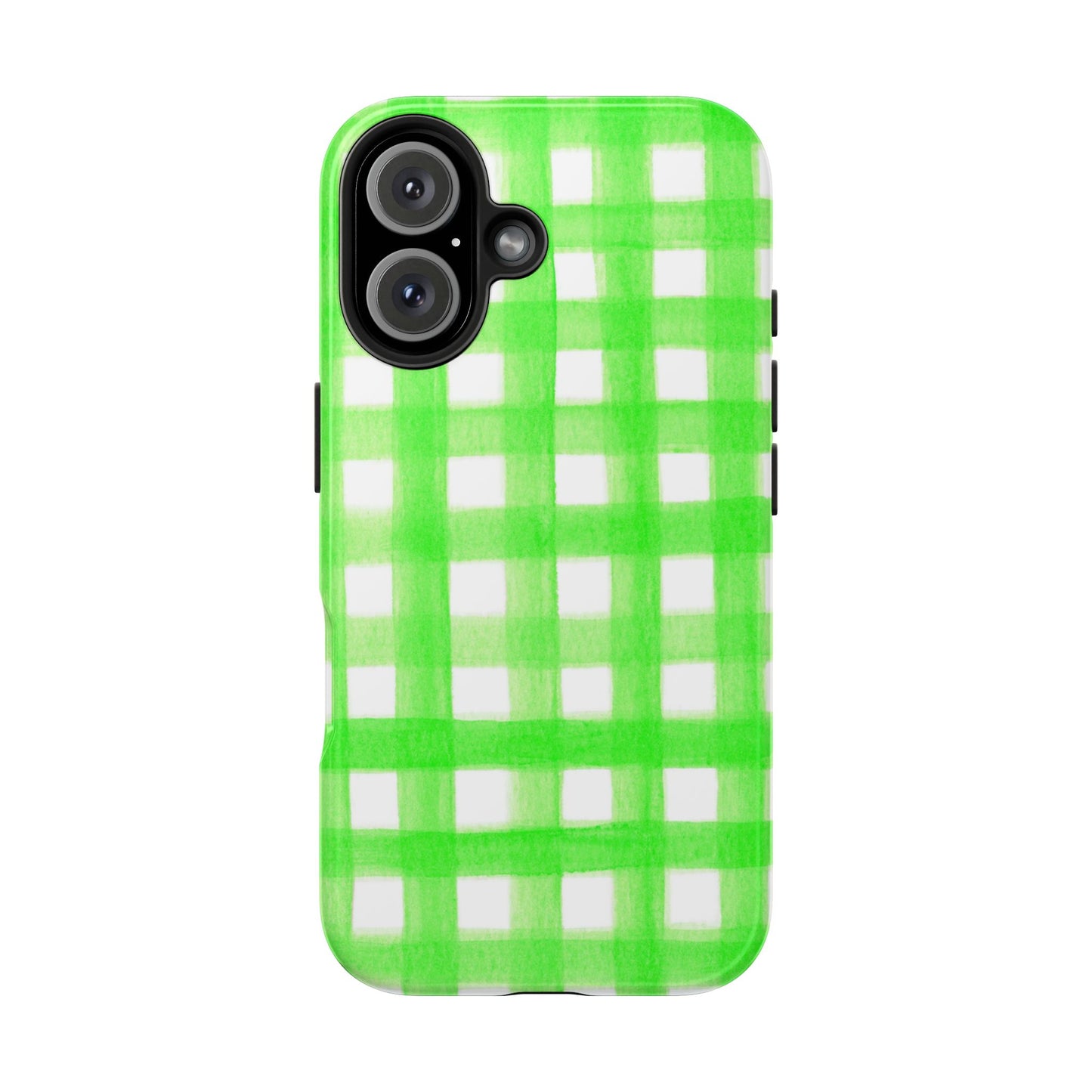 Lime Green Gingham Watercolor Illustrated Tough Phone Case | Various Models Available