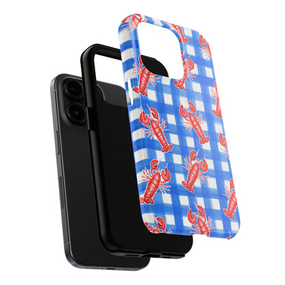 Blue Gingham Red Lobster Watercolor Patterned Phone Case | Various Models