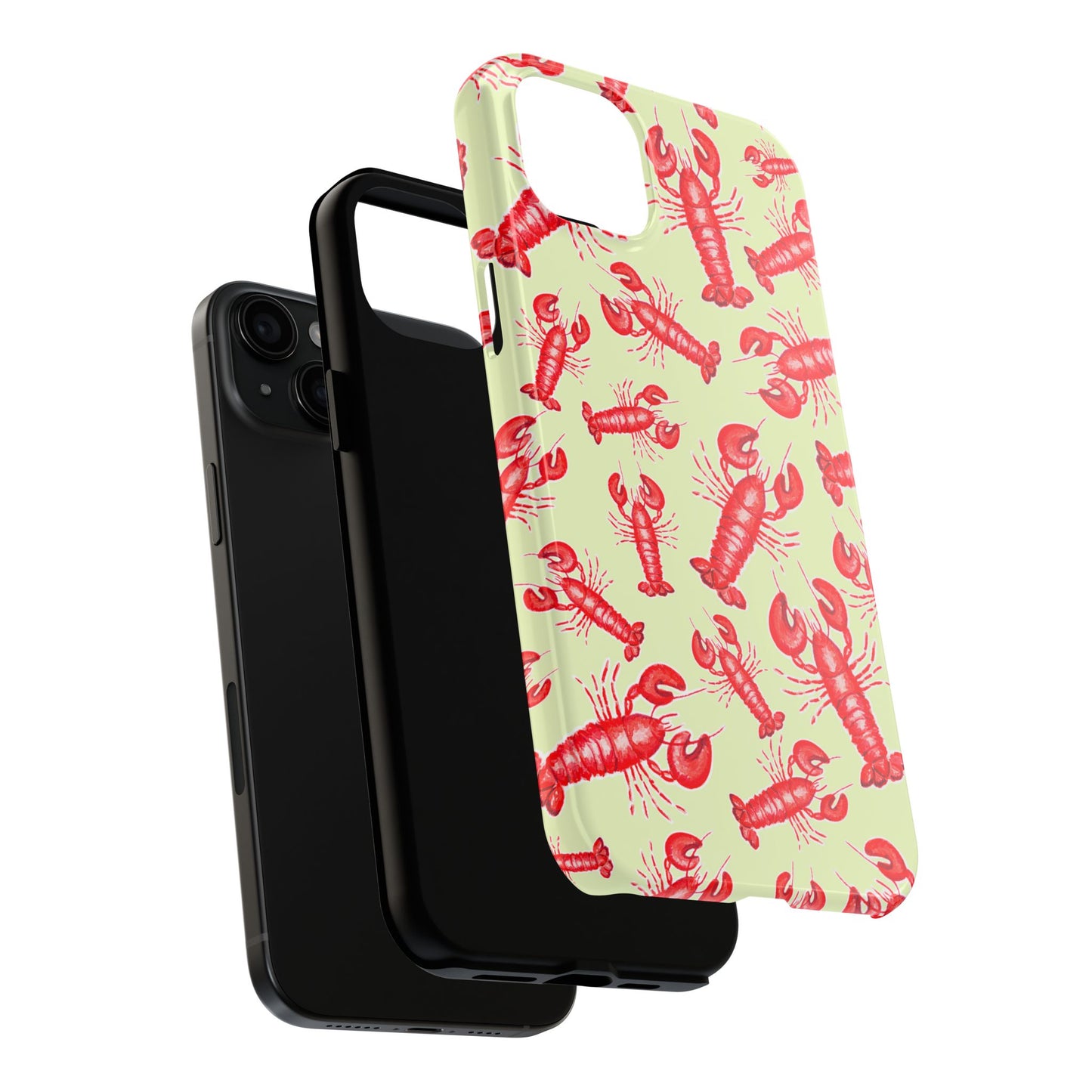 Red Lobster Watercolor Illustrated Tossed Pattern Light Yellow Tough Phone Case | Various Models
