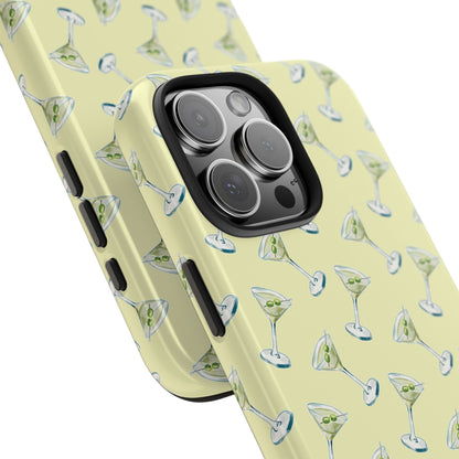 Yellow Mini Martini Watercolor Illustrated Tossed Pattern Tough Phone Case | Various Models Available