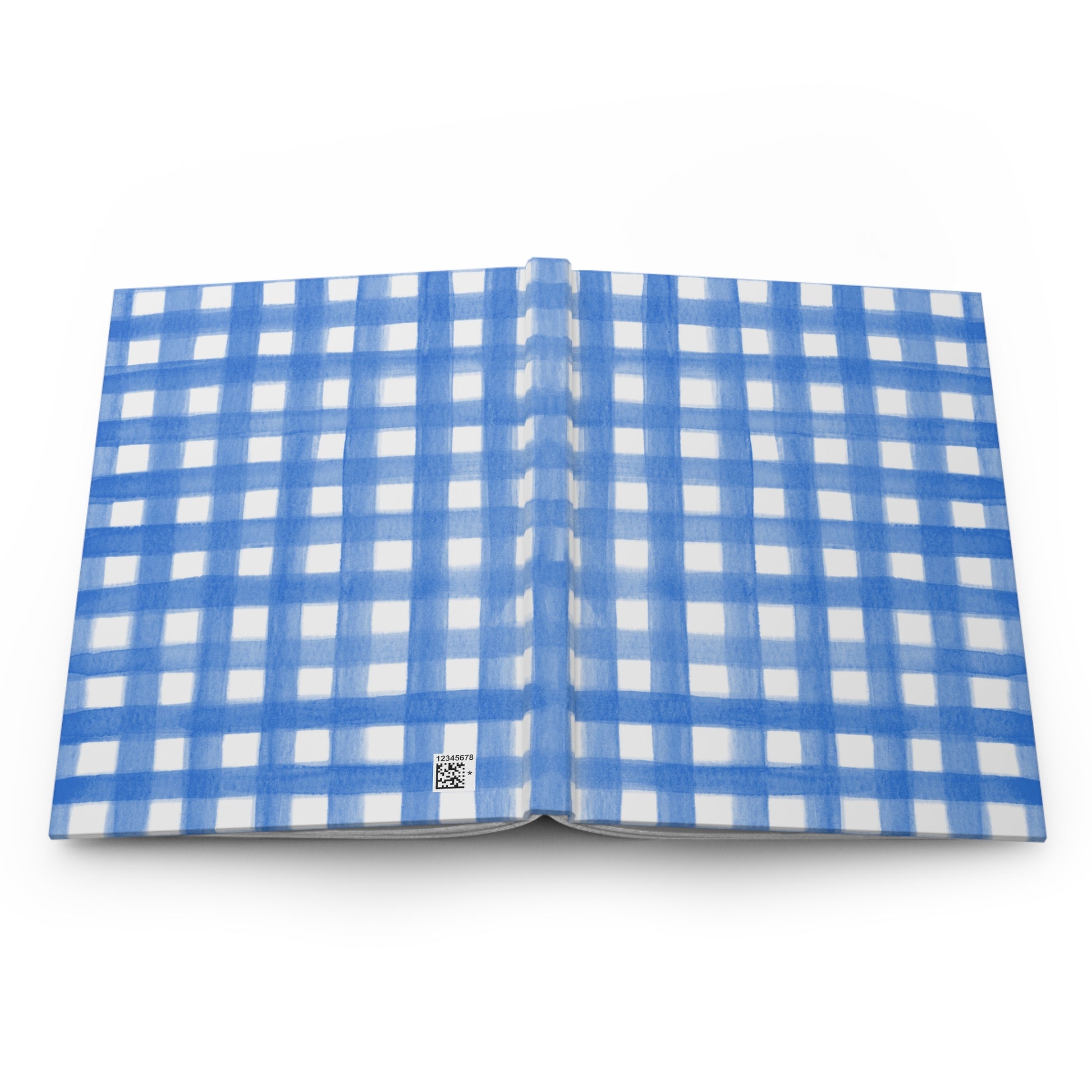 Blue Gingham Watercolor Illustrated Hardcover Lined Journal Matte 8"x5.75"