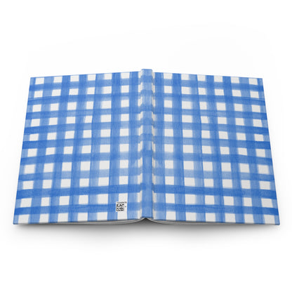 Blue Gingham Watercolor Illustrated Hardcover Lined Journal Matte 8"x5.75"