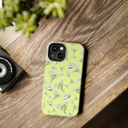 Watercolor Blue and Green Martinis Tossed Illustrated Pattern Yellow Tough Phone Case | Various Models