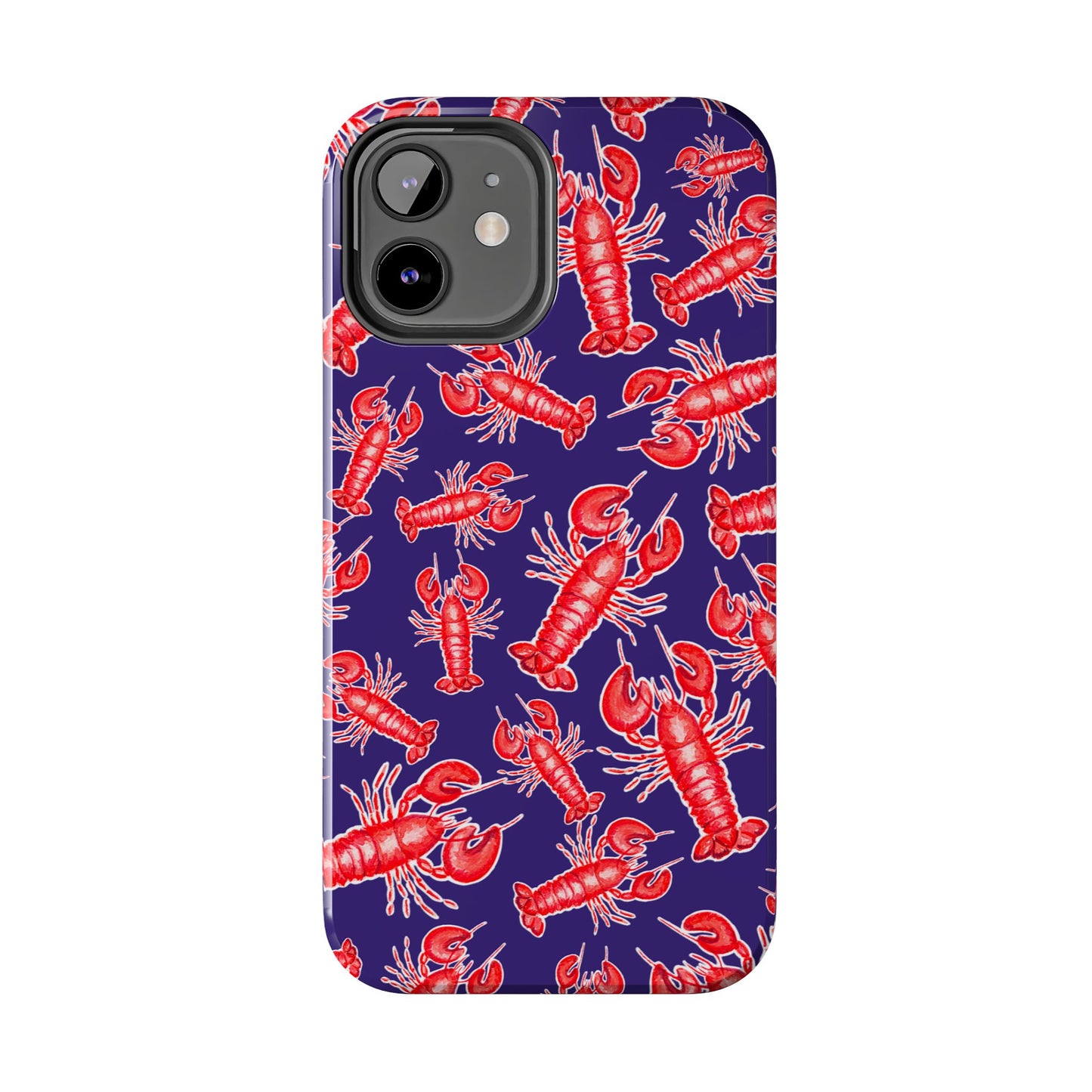 Red Lobster Watercolor Illustrated Tossed Pattern Navy Coastal Nautical Tough Phone Case | Various Models