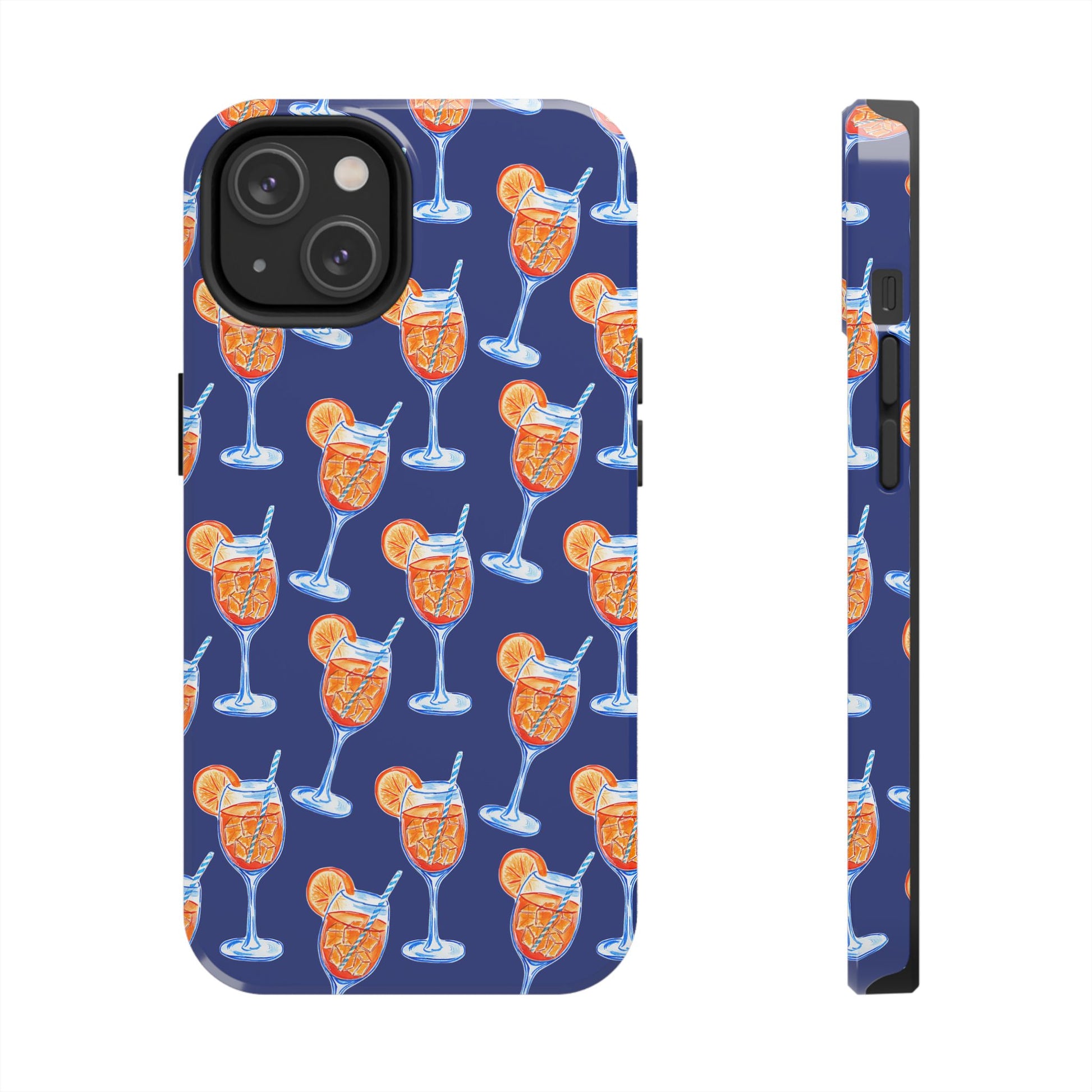 Orange & Blue Aperol Spritz Watercolor Pattern Navy Tough Case | Various Models iPhone 14