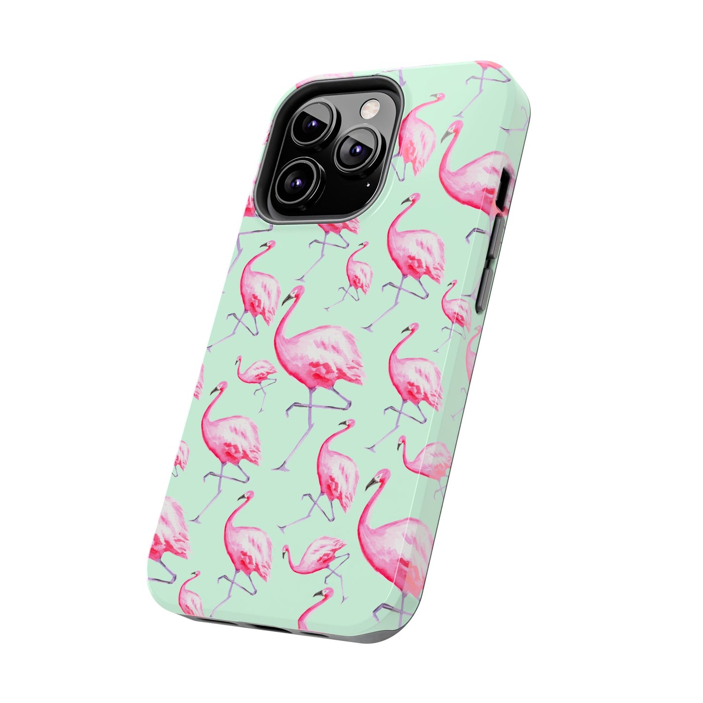 Pink Flamingos Watercolor Illustrated Tossed Pattern Green Phone Case | Various Models
