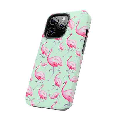 Pink Flamingos Watercolor Illustrated Tossed Pattern Green Phone Case | Various Models