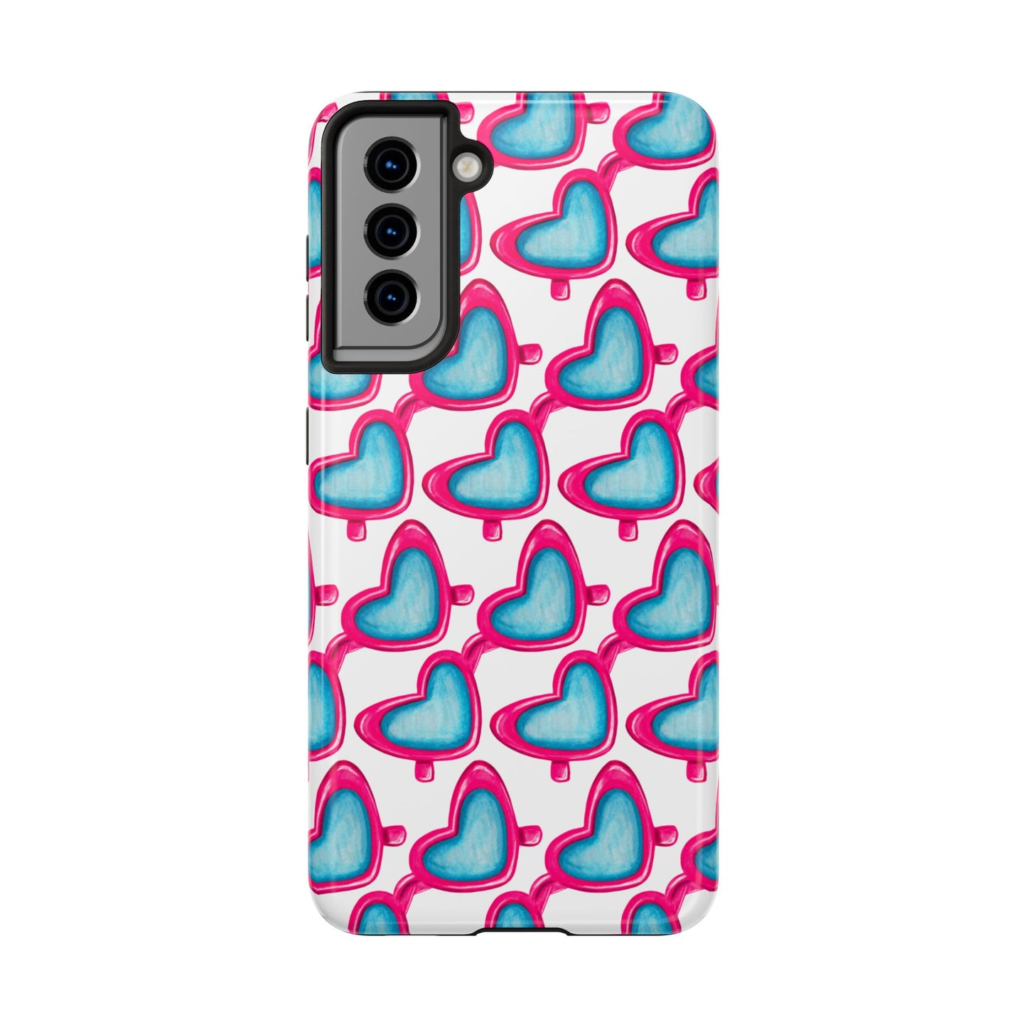 Pink Heart Shaped Sunglasses Watercolor Illustrated Tough Phone Case | Various Models Samsung Galaxy S21