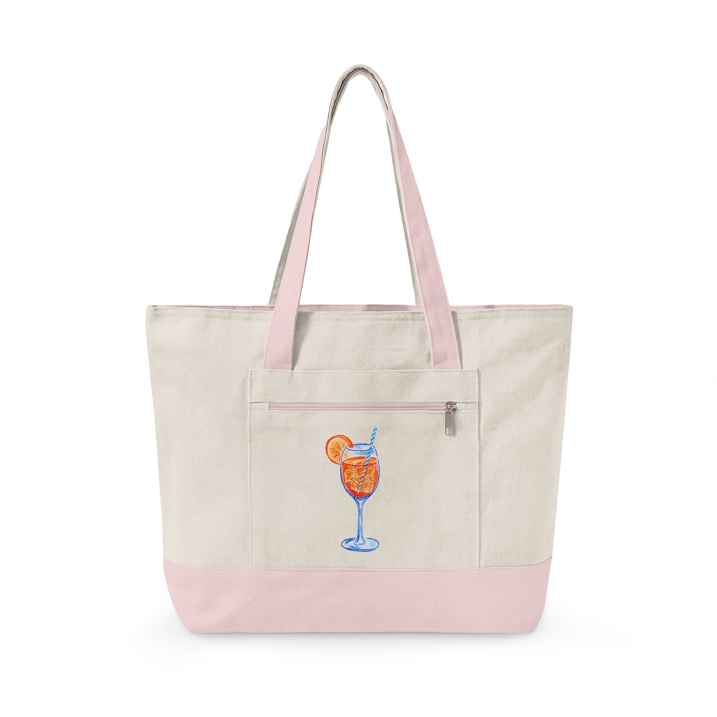 Aperol Spritz Watercolor Printed Zippered Canvas Tote 18" x 14" | Various Colors