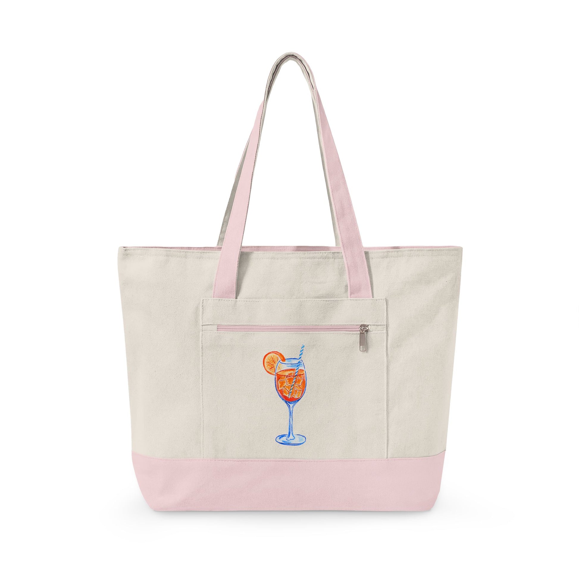 Aperol Spritz Watercolor Printed Zippered Canvas Tote 18" x 14" | Various Colors