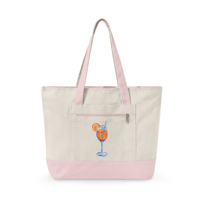 Aperol Spritz Watercolor Printed Zippered Canvas Tote 18" x 14" | Various Colors
