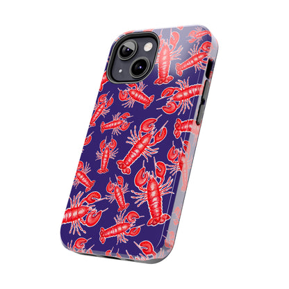 Red Lobster Watercolor Illustrated Tossed Pattern Navy Coastal Nautical Tough Phone Case | Various Models