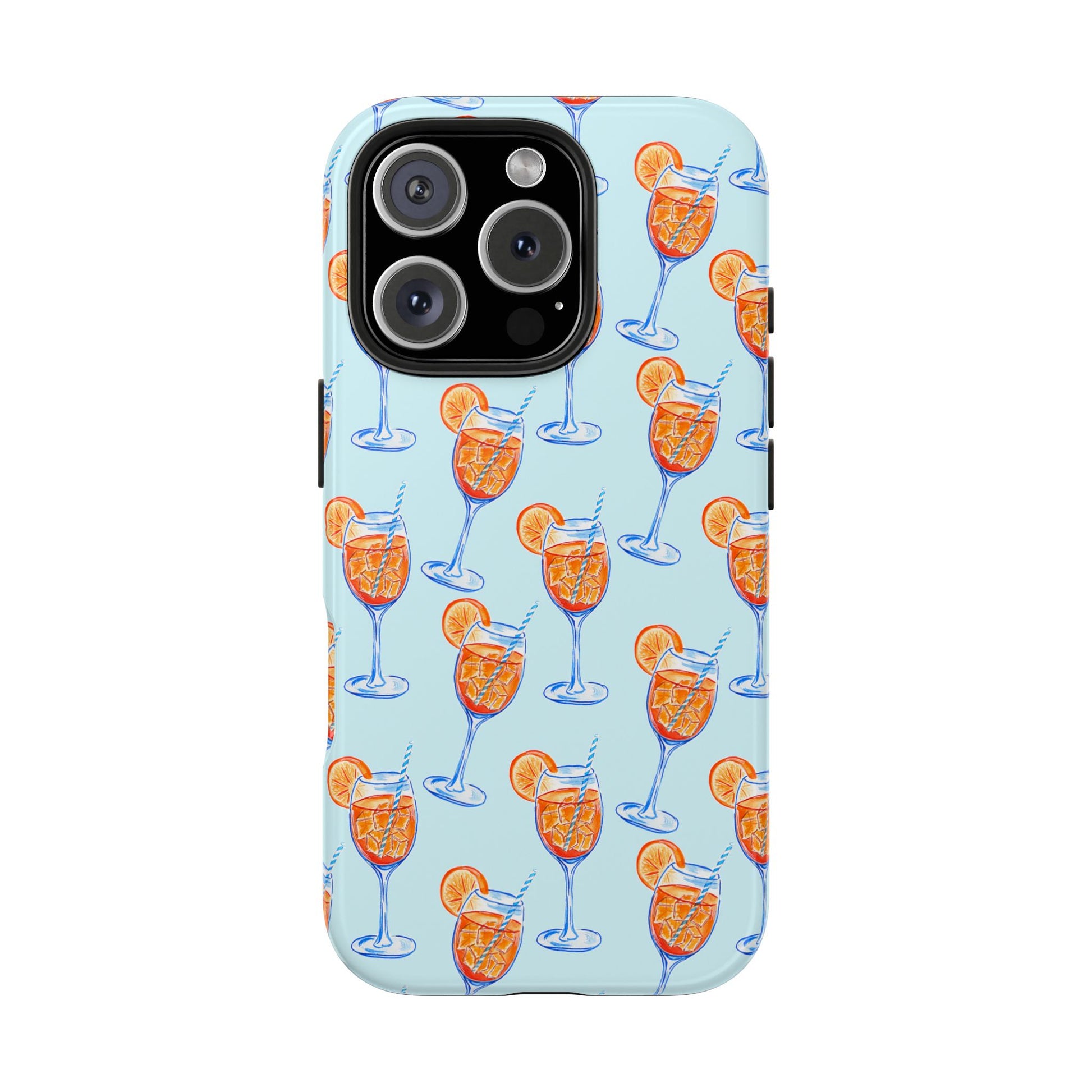 Orange & Blue Aperol Spritz Watercolor Pattern Turquoise Phone Case | Various Models iPhone 16 Pro