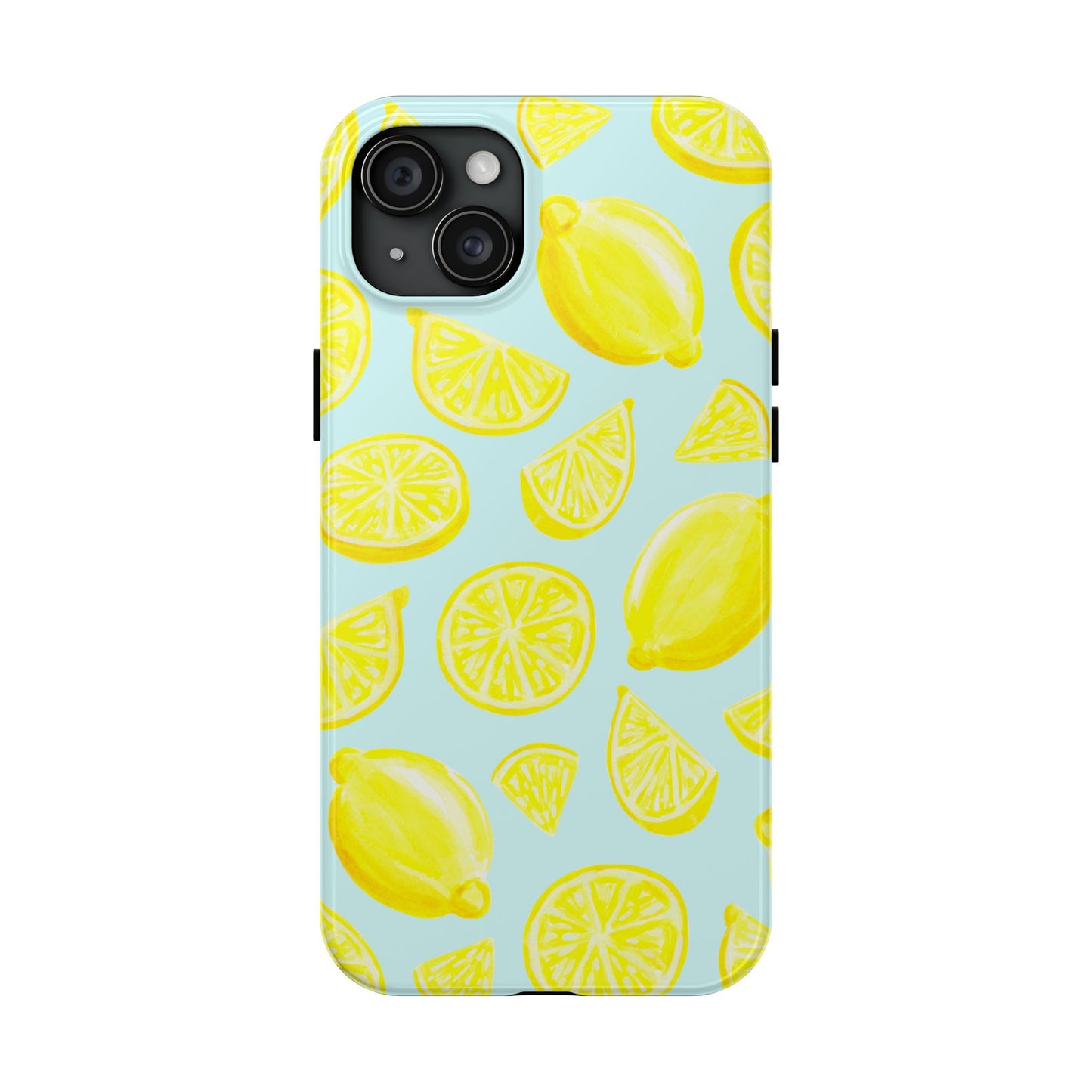 Bright Yellow Lemons Watercolor Illustrated Tossed Pattern Light Blue Tough Phone Case | Various Models