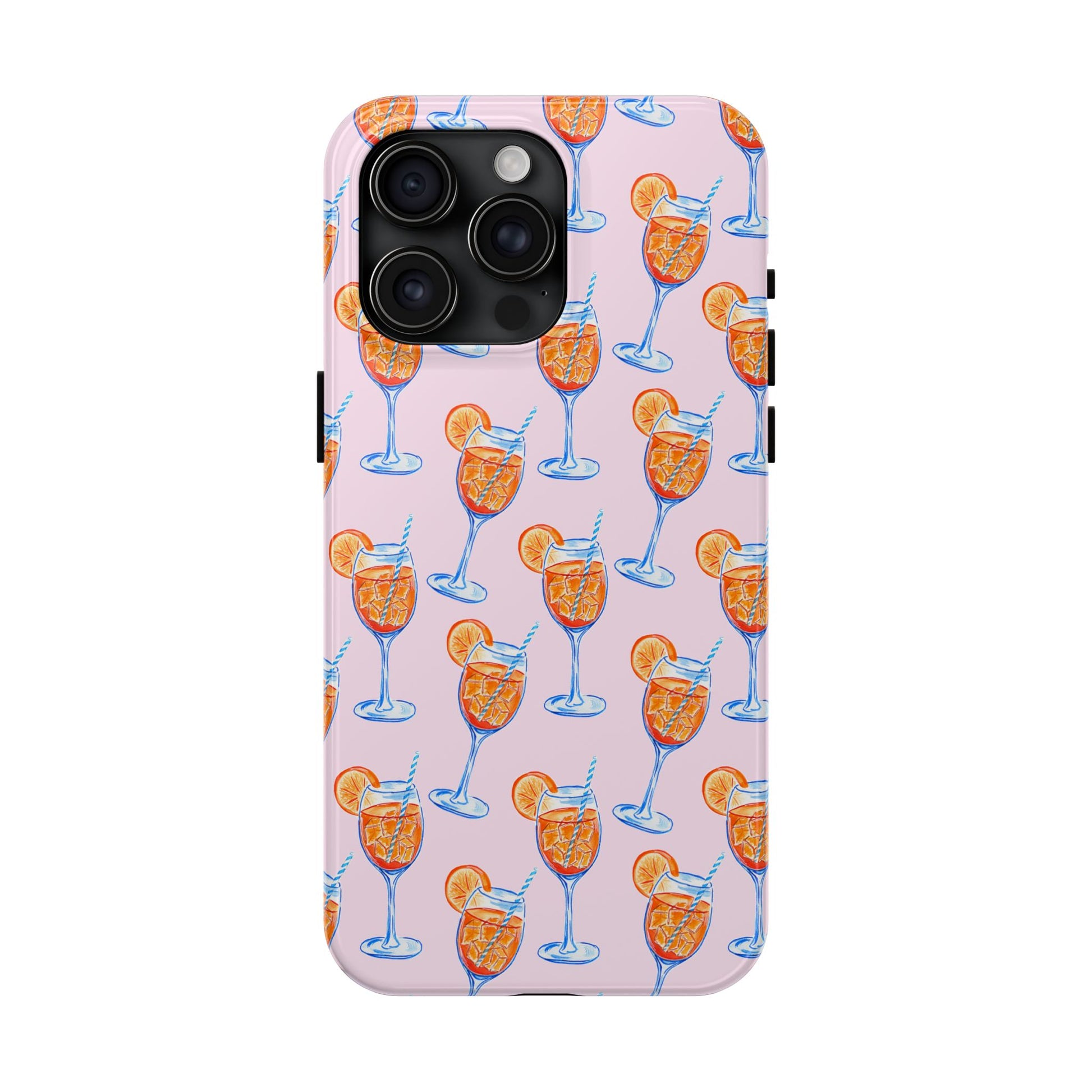 Orange & Blue Aperol Spritz Watercolor Patterned Blush Pink Tough Phone Case | Various Models iPhone 15 Pro Max