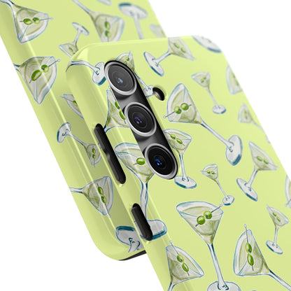 Watercolor Blue and Green Martinis Tossed Illustrated Pattern Yellow Tough Phone Case | Various Models