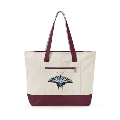 Light Blue Swallowtail Butterfly Watercolor Printed Zippered Canvas Tote 18" x 14" | Various Colors 18" x 14" x 4.5" Natural Maroon