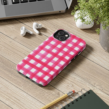 Hot Pink Gingham Watercolor Preppy Tough Phone Case | Various models