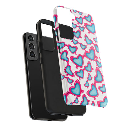 Pink & Blue Heart Shaped Sunglasses Watercolor Illustrated Tossed Pattern Tough Case | Various Models