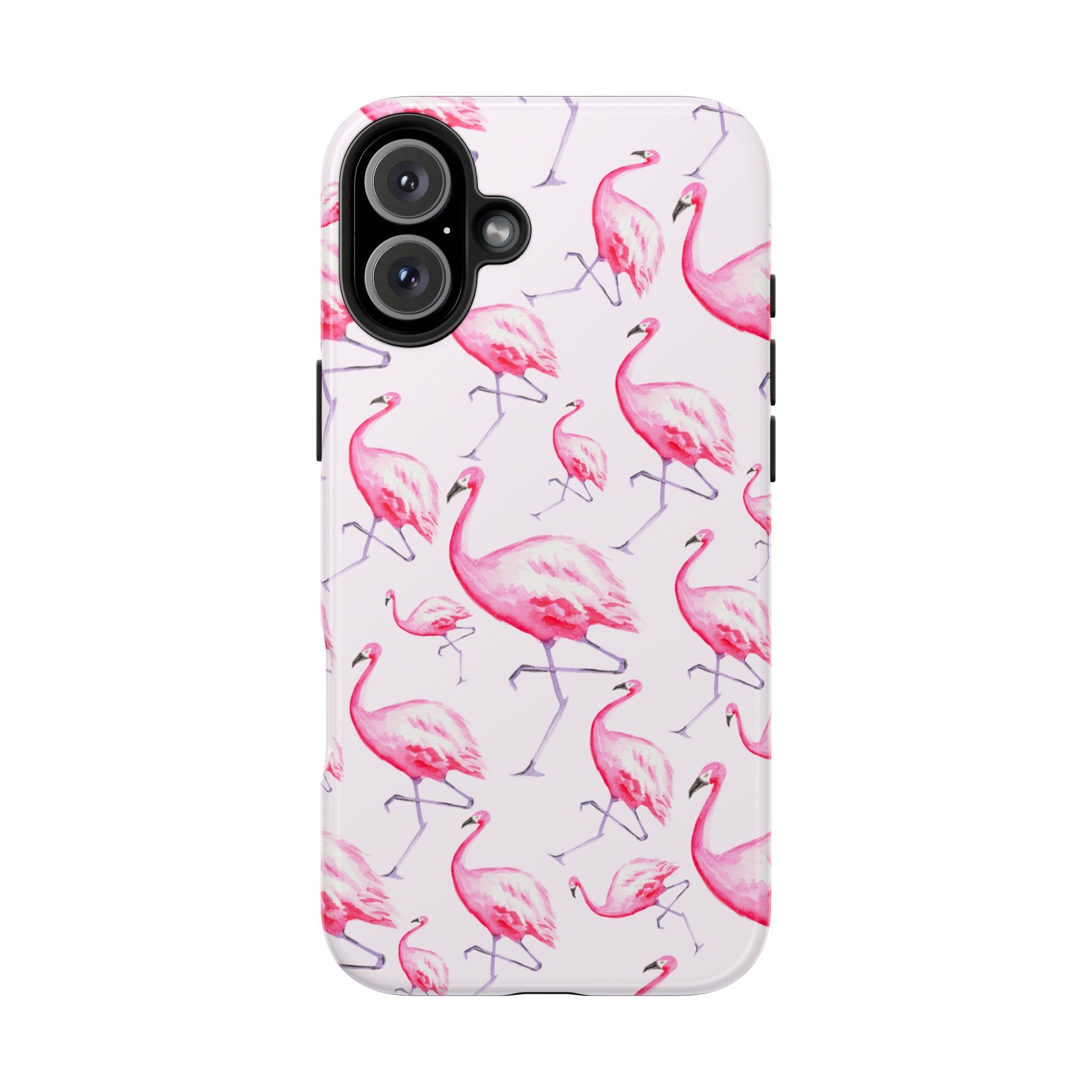 Pink Flamingos Watercolor Illustrated Tossed Pattern Blush Phone Case | Various Models iPhone 16 Plus
