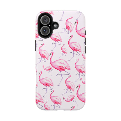 Pink Flamingos Watercolor Illustrated Tossed Pattern Blush Phone Case | Various Models iPhone 16 Plus