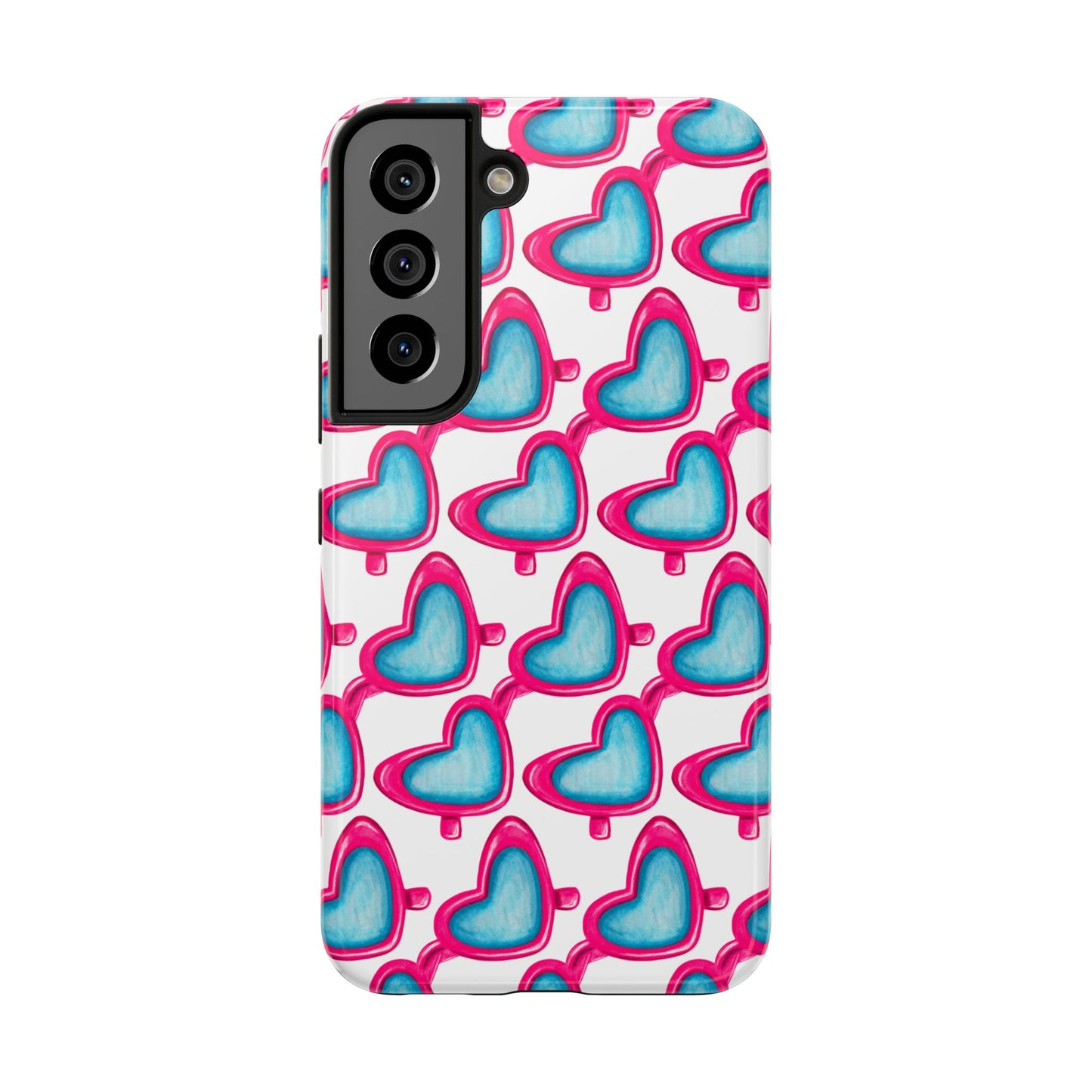 Pink Heart Shaped Sunglasses Watercolor Illustrated Tough Phone Case | Various Models Samsung Galaxy S22