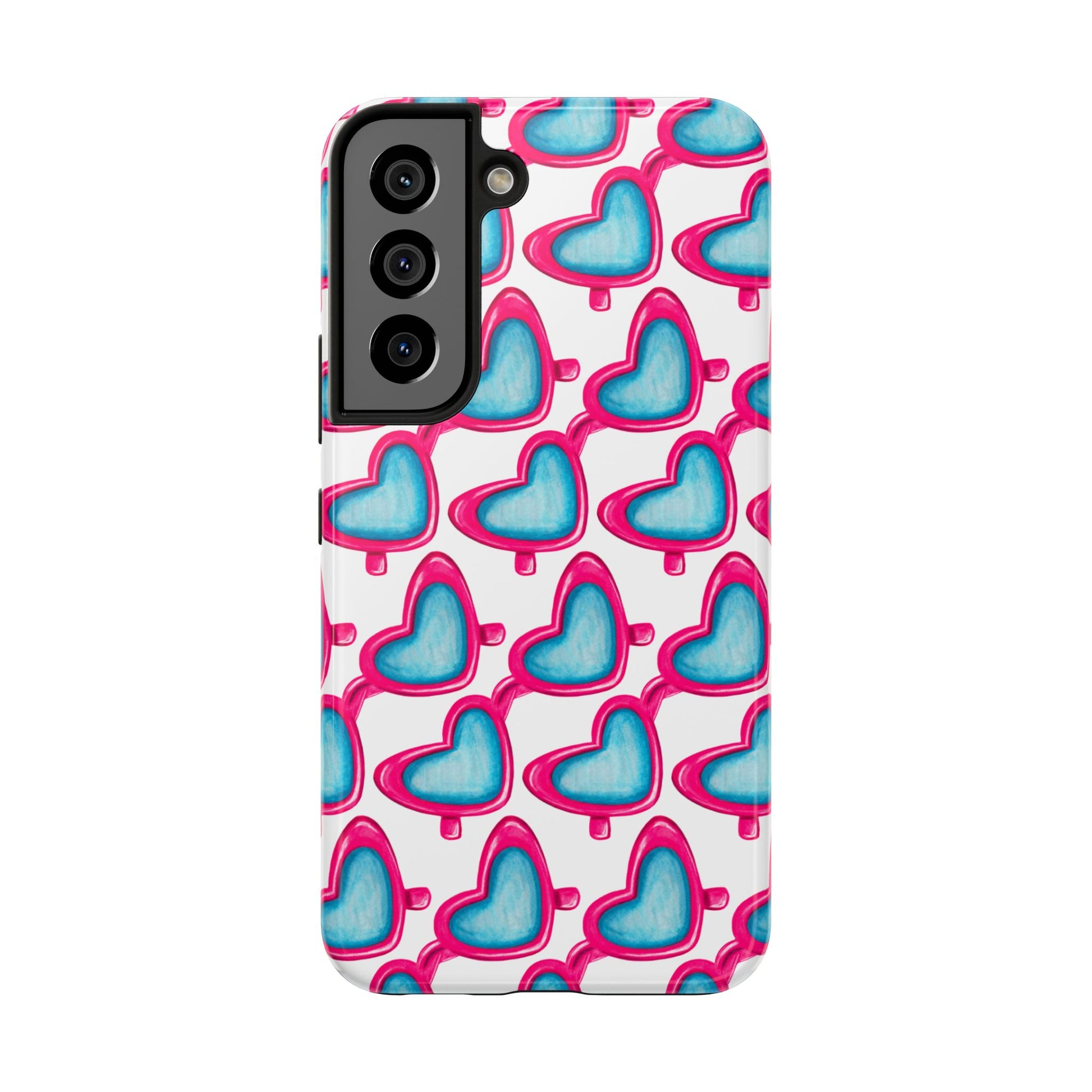 Pink Heart Shaped Sunglasses Watercolor Illustrated Tough Phone Case | Various Models Samsung Galaxy S22