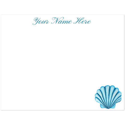 Personalized Blue or Turquoise Sea Shell Watercolor Illustrated Flat Notecards | Set of 10 Cards & Envelopes | 2 Sizes 4.25x5.5″ (SM) Turquoise