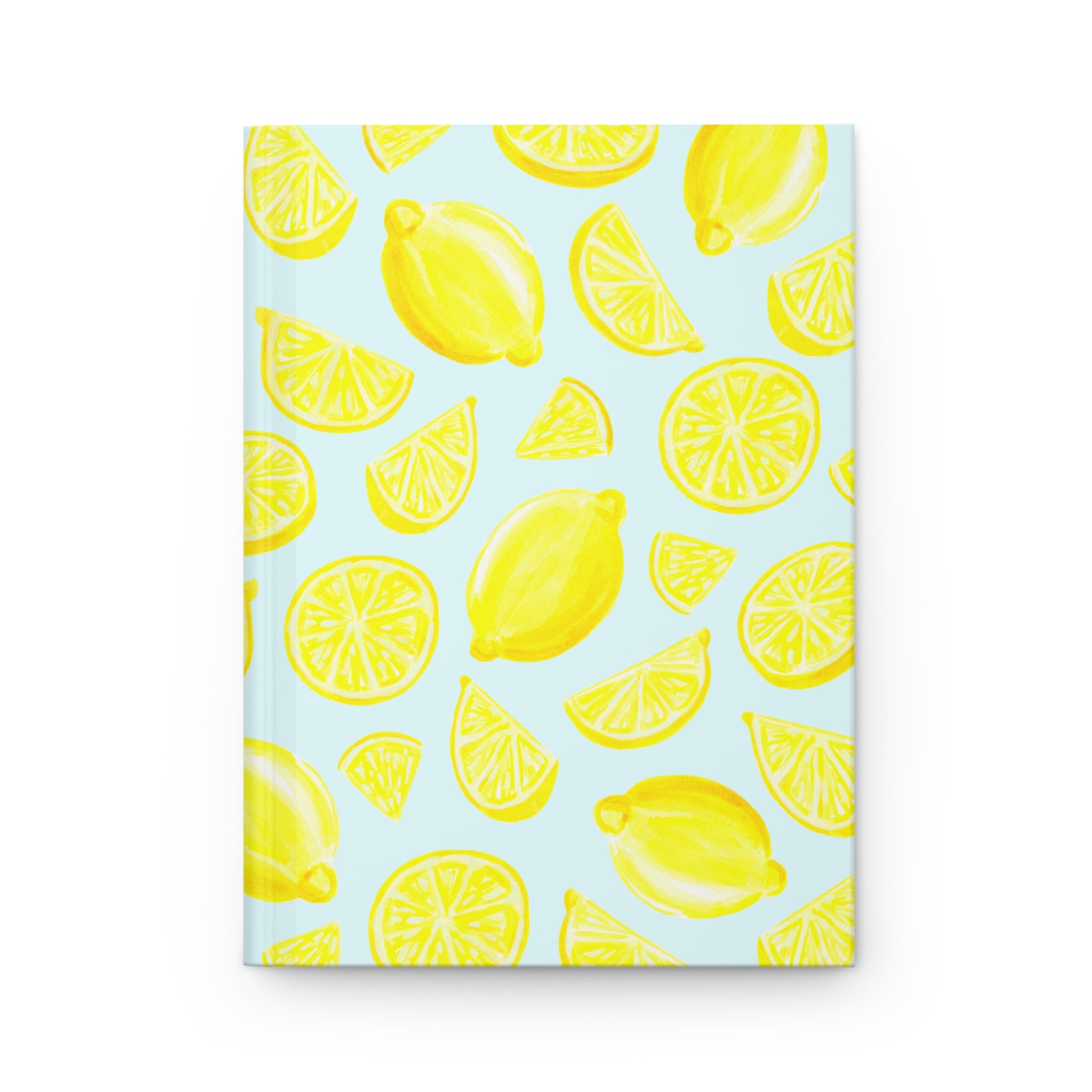 Yellow Lemons Watercolor Illustrated Light Blue Hardcover Lined Journal Matte 8"x5.75" Journal