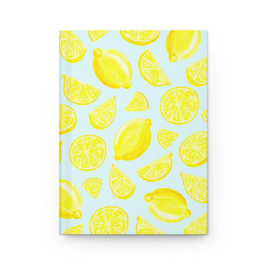 Yellow Lemons Watercolor Illustrated Light Blue Hardcover Lined Journal Matte 8"x5.75" Journal