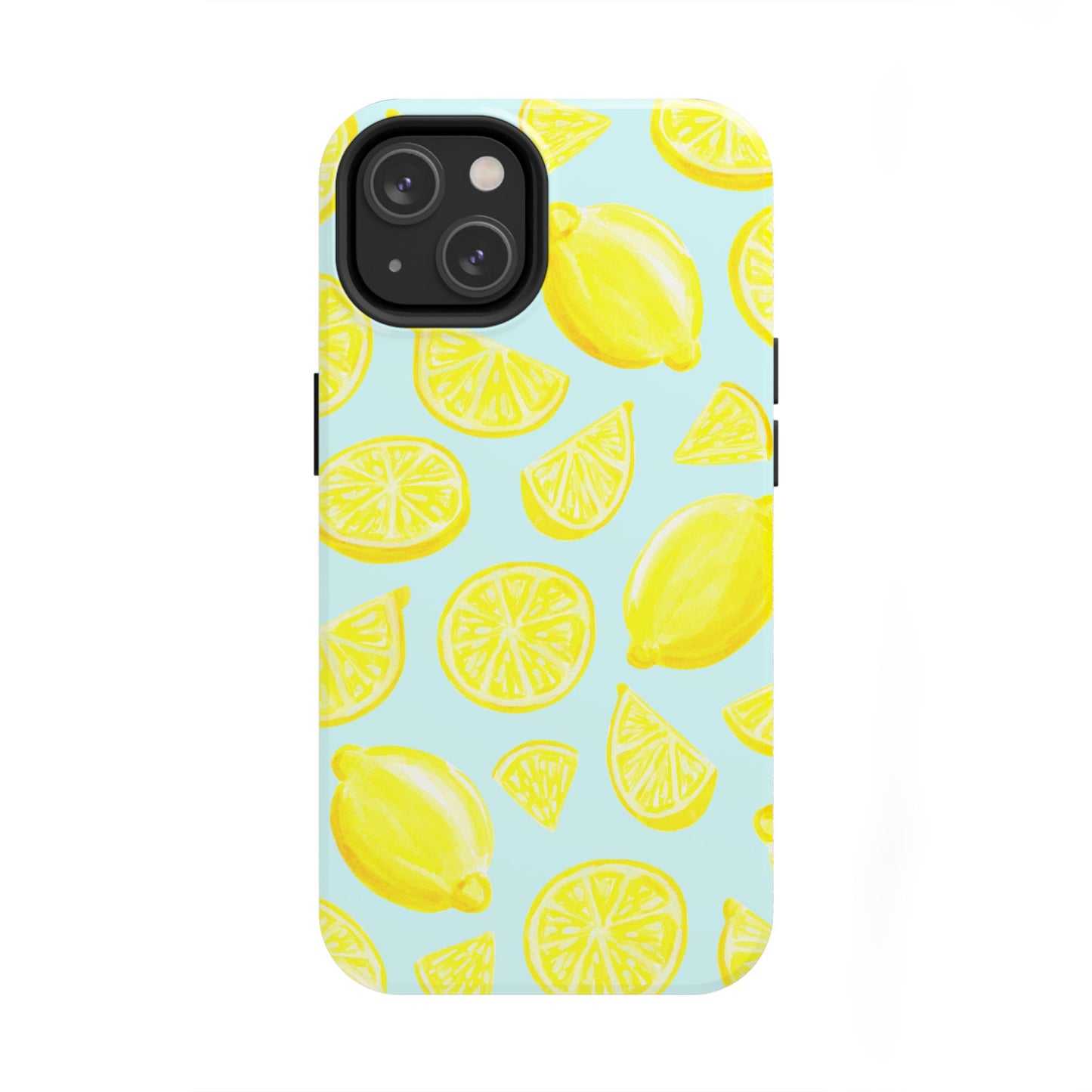 Bright Yellow Lemons Watercolor Illustrated Tossed Pattern Light Blue Tough Phone Case | Various Models