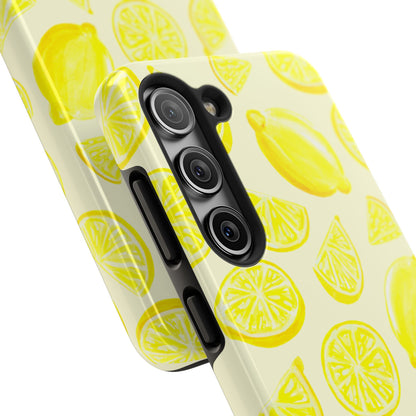 Bright Yellow Lemons Watercolor Illustrated Tossed Pattern Pale Yellow Tough Phone Case | Various Models