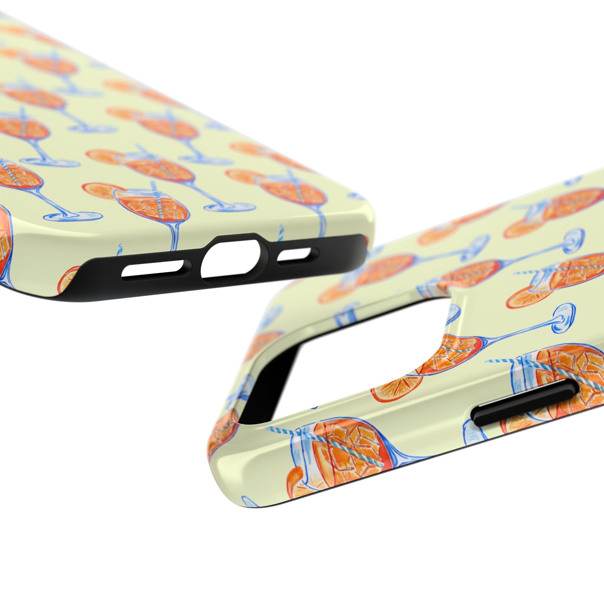 Lemon Yellow Orange & Blue Aperol Spritz Watercolor Patterned Tough Phone Case | Various Models