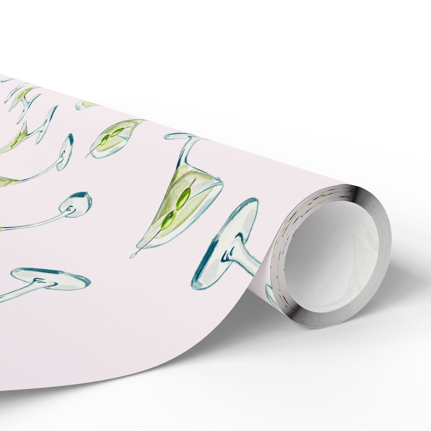 Gift Wrap | Blush Pink Watercolor Martini Tossed Pattern | Matte or Glossy