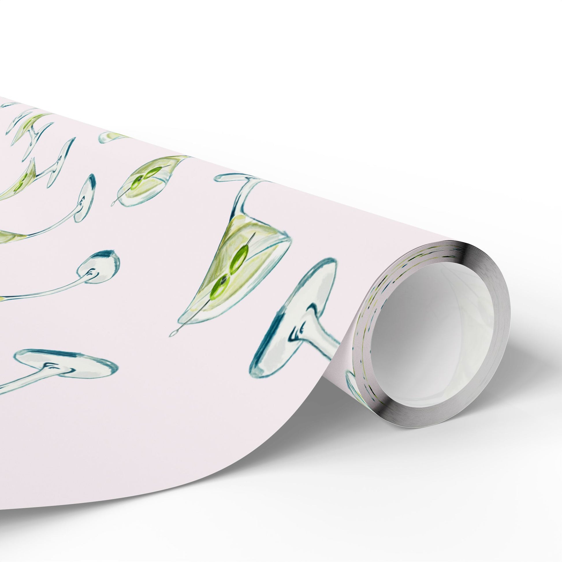 Gift Wrap | Blush Pink Watercolor Martini Tossed Pattern | Matte or Glossy
