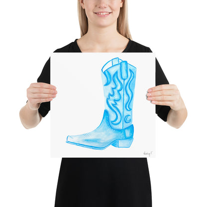 Print | Watercolor Light Blue Cowboy Boot 14″×14″