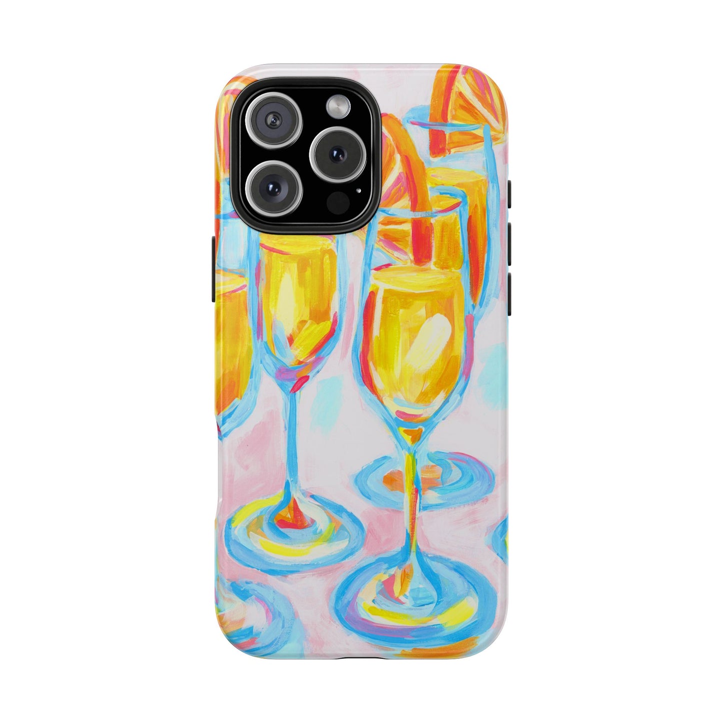 Pink Orange Mimosas Blue Champagne Flutes Abstract Acrylic Tough Phone Case | Various Models