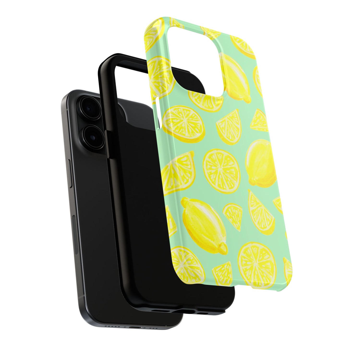 Bright Yellow Lemons Watercolor Illustrated Tossed Pattern Mint Green Tough Phone Case | Various Models