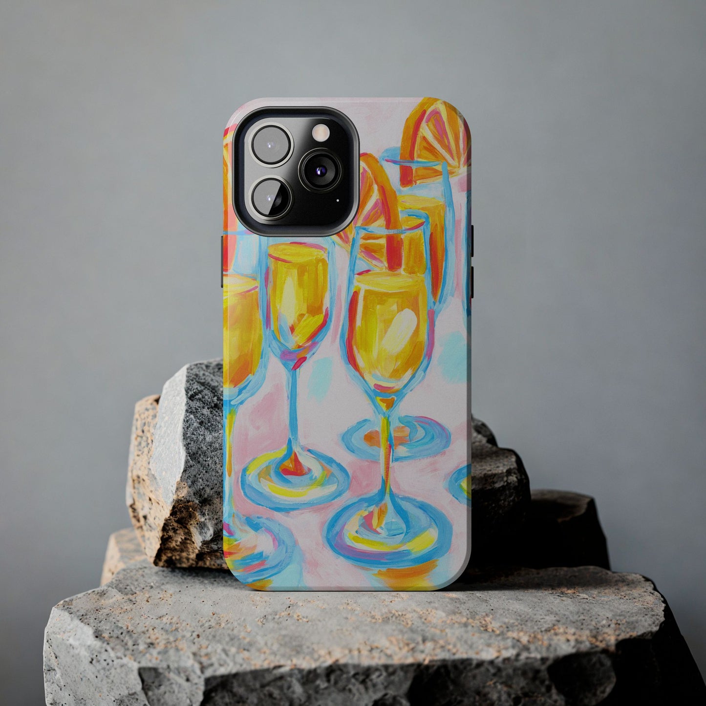Pink Orange Mimosas Blue Champagne Flutes Abstract Acrylic Tough Phone Case | Various Models