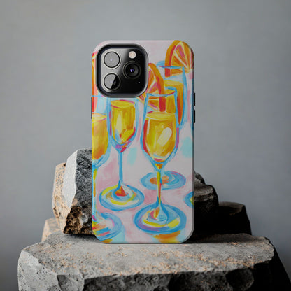 Pink Orange Mimosas Blue Champagne Flutes Abstract Acrylic Tough Phone Case | Various Models