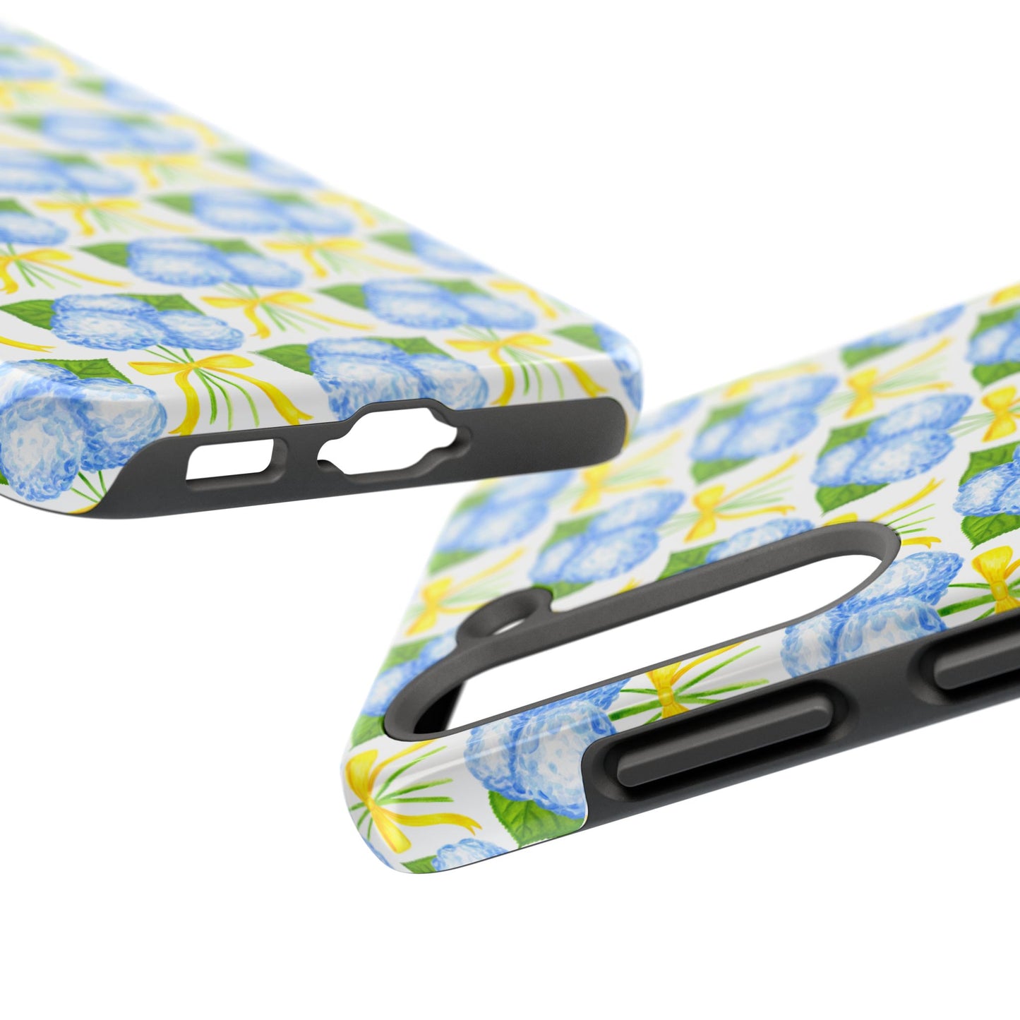 Blue Hydrangea Bouquets with Yellow Bow Ribbon Watercolor Illustrated Patterned Tough Phone Case | Various Models