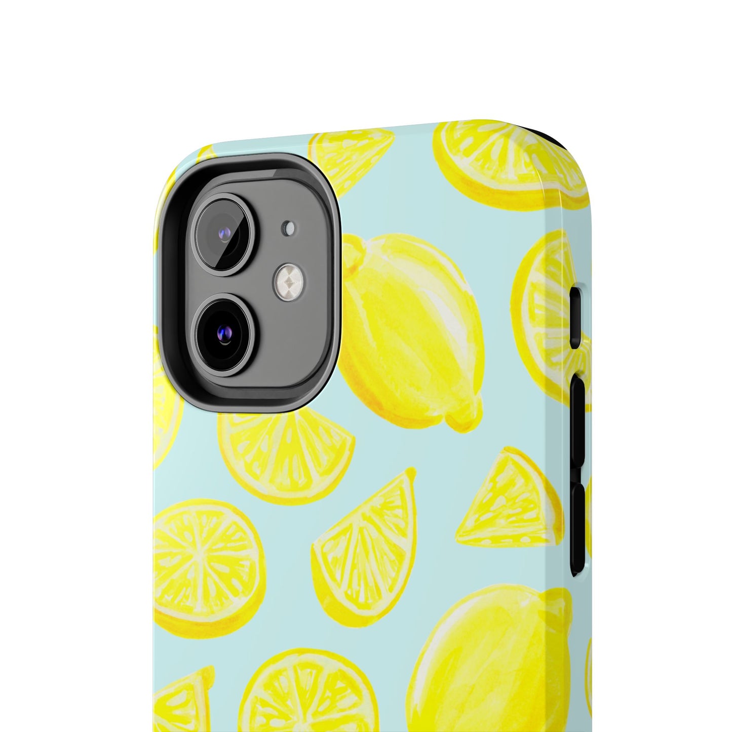 Bright Yellow Lemons Watercolor Illustrated Tossed Pattern Light Blue Tough Phone Case | Various Models