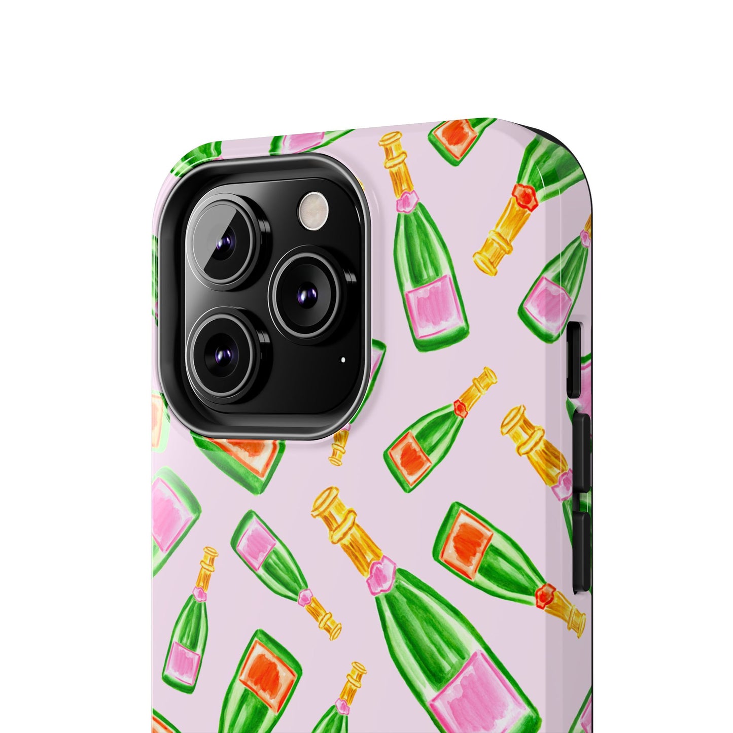 Tossed Pink and Green & Orange and Green Watercolor Illustrated Champagne Bottles Pattern Blush Pink Tough Phone Case | Various Models