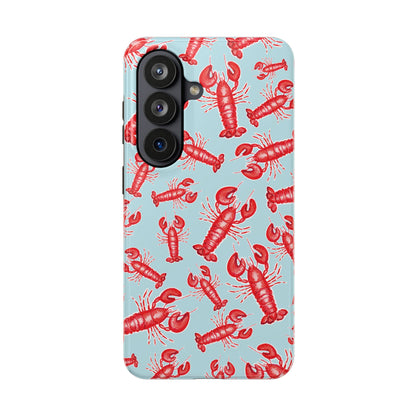 Red Lobster Watercolor Illustrated Tossed Pattern Light Blue Tough Phone Case | Various Models